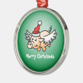 豚飛んでいるのクリスマス メタルオーナメント (左)