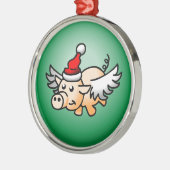豚飛んでいるのクリスマス メタルオーナメント (左)