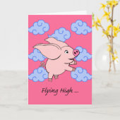 豚飛んでいるの新年の高齢 カード (黄色い花)