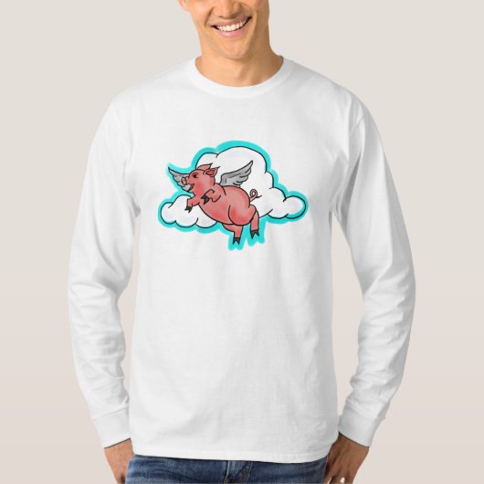 豚飛んでいるの長い袖 Tシャツ (正面)