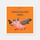 豚飛んでいるカラス衣装秋かわいい秋オレンジ スタンダードカクテルナプキン (正面)