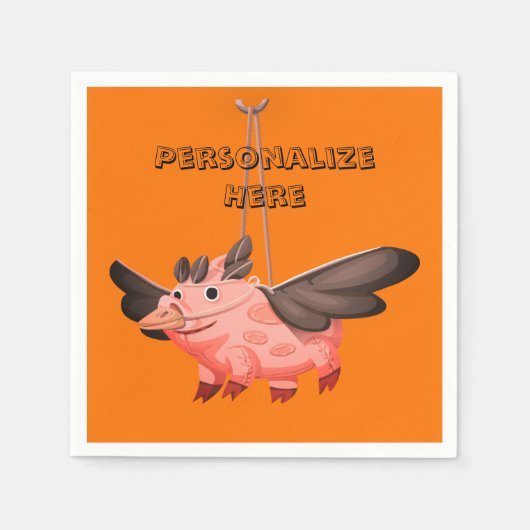 豚飛んでいるカラス衣装秋かわいい秋オレンジ スタンダードカクテルナプキン (正面)