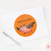 豚飛んでいるカラス衣装秋かわいい秋オレンジ ラウンドシール (封筒)