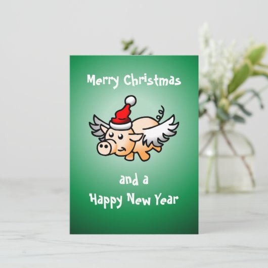 豚飛んでいるクリスマスカード シーズンカード (スタンド正面)