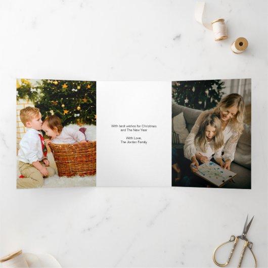 豚飛んでいるクリスマスフォトカード 三つ折りクリスマスカード (内部)