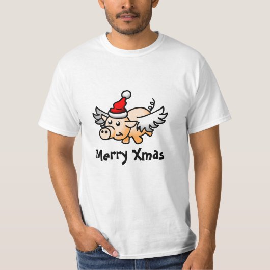 豚飛んでいるクリスマスTシャツ Tシャツ (正面)