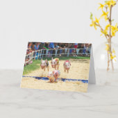 豚飛んでいるグリーティングカード カード (黄色い花)