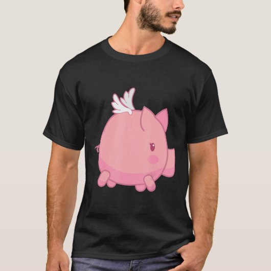 豚飛んでいるシャツ豚が翼を使って飛ぶ Tシャツ (正面)