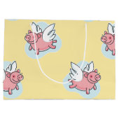 豚飛んでいる新生児イエローL抱き枕 ラージペーパーバッグ (裏面)