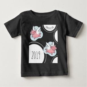 豚飛んでいる新生児生まれカスタムベビーT ベビーTシャツ