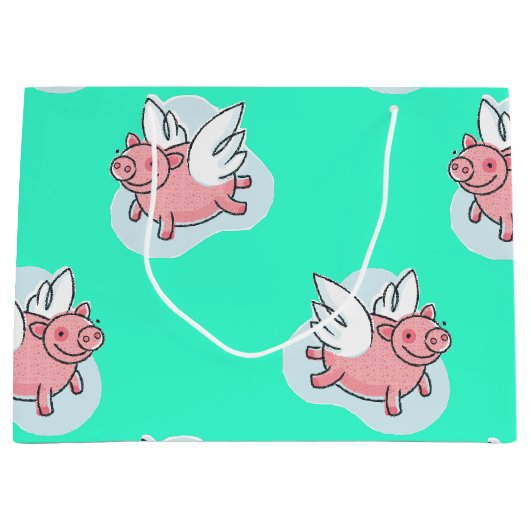 豚飛んでいる新生児選択カラーL抱き枕 ラージペーパーバッグ (正面)