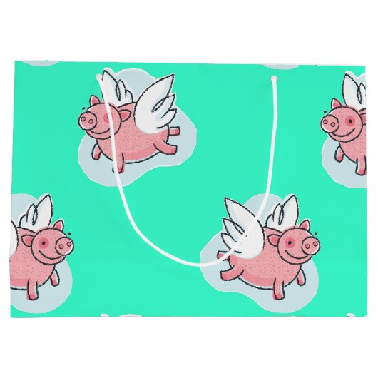 豚飛んでいる新生児選択カラーL抱き枕 ラージペーパーバッグ (裏面)