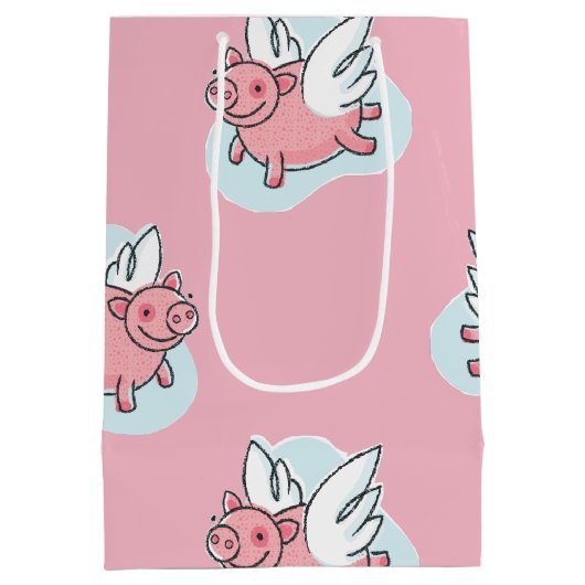 豚飛んでいる新生児選択カラーM抱き枕 ミディアムペーパーバッグ (裏面)