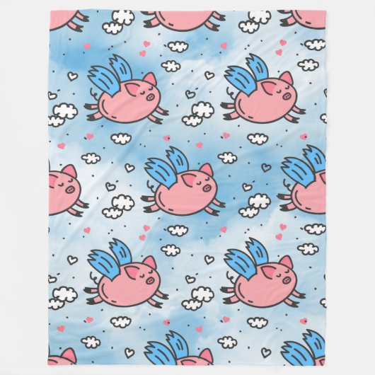 豚飛んでいる毛布 フリースブランケット (正面)