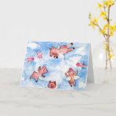 豚飛んでいる群 カード (黄色い花)