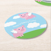 豚飛んでいる誕生日パーティーキッズ ラウンドペーパーコースター (アングル)