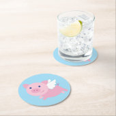 豚飛んでいる誕生日パーティー ラウンドペーパーコースター (インサイチュ)