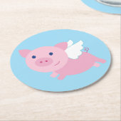 豚飛んでいる誕生日パーティー ラウンドペーパーコースター (アングル)