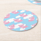 豚飛んでいる誕生日パーティー ラウンドペーパーコースター (アングル)