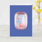 豚飛んでいる過去飛行機窓パーソナライズされた カード (黄色い花)