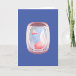 豚飛んでいる過去飛行機窓パーソナライズされた カード