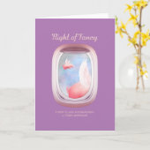 豚飛んでいる過去飛行機窓パーソナライズされた カード (黄色い花)