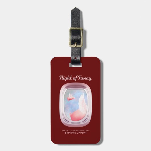 豚飛んでいる過去飛行機窓パーソナライズされた ラゲッジタグ (正面縦)