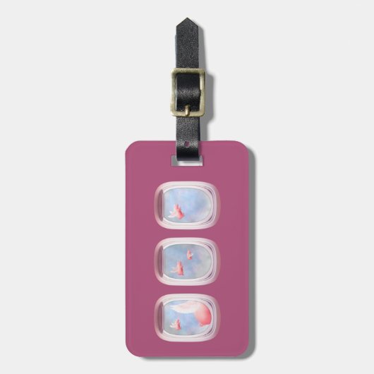 豚飛んでいる過去飛行機窓パーソナライズされた ラゲッジタグ (正面縦)