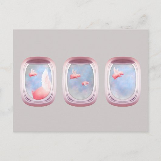豚飛んでいる過去飛行機窓 ポストカード (正面)
