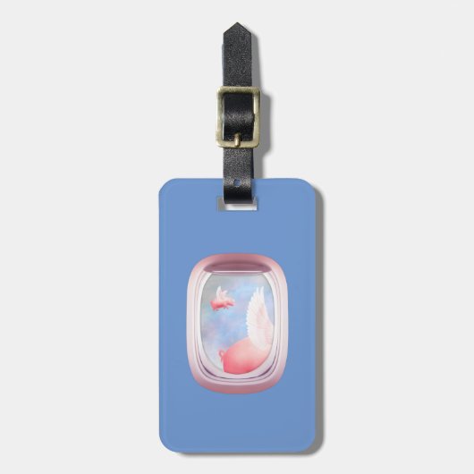 豚飛んでいる過去飛行機窓 ラゲッジタグ (正面縦)