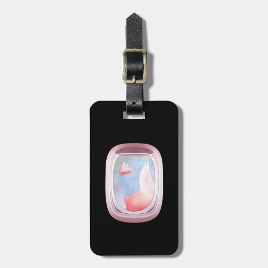 豚飛んでいる過去飛行機窓 ラゲッジタグ (正面縦)