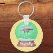 豚飛んでいる雪グローブキーチェーン キーホルダー (正面)