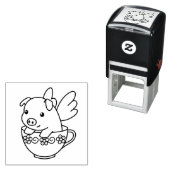 豚飛んでいる – ティーカップに翼を持つ子豚 セルフインキングスタンプ (インサイチュ)