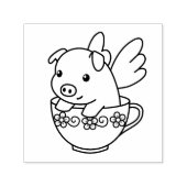 豚飛んでいる – ティーカップに翼を持つ子豚 セルフインキングスタンプ (デザイン)