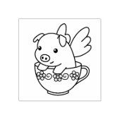 豚飛んでいる – ティーカップに翼を持つ子豚 ラバースタンプ (インプリント)