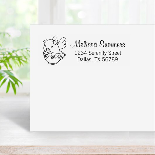 豚飛んでいる – ティーカップアドレスに翼を持つ子豚 ラバースタンプ