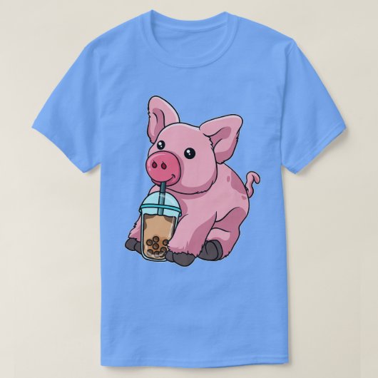 豚飲みバブルティーかわいい動物とボバティー Tシャツ (デザイン正面)