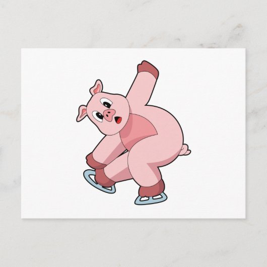豚 アイススケート アイススケート ポストカード (正面)