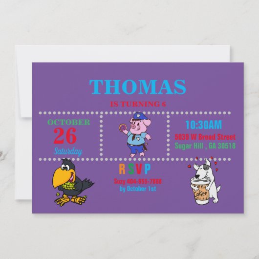 豚、カラス、犬のおもしろい招待状 招待状 (正面)