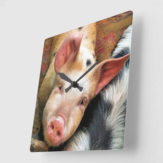 豚 スクエア壁時計 (傾斜)