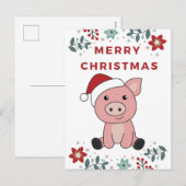 豚 メリークリスマス 動物 豚 シーズンポストカード (正面/裏面)