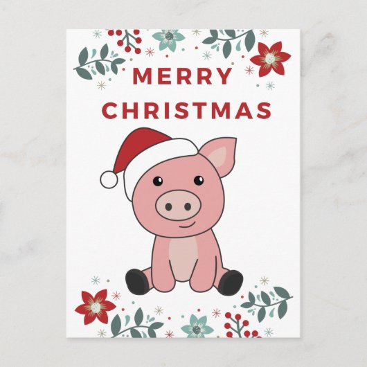 豚 メリークリスマス 動物 豚 シーズンポストカード (正面)