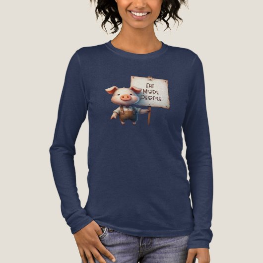 豚 - 人をもっと食べろ トライブレンドTシャツ (正面)