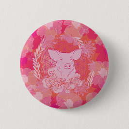 豚,生命の花,青,曼荼羅,禅,チャクラ,柄 缶バッジ