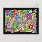 豚、花やカエルの漫画のイラストレーション。 ポストカード (正面)