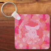 豚,花,生命,青,曼荼羅,禅,チャクラ,パット キーホルダー (正面)