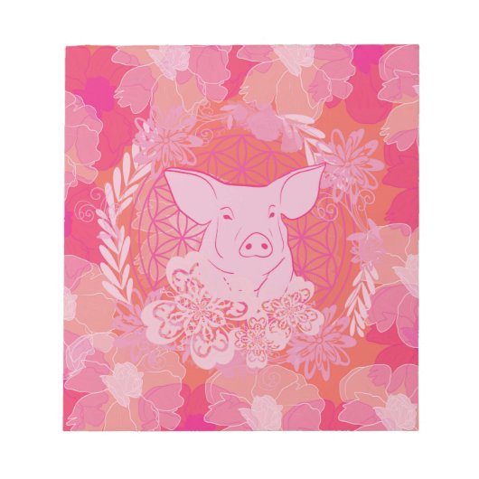 豚,花,生命,青,曼荼羅,禅,チャクラ,パット ノートパッド (正面)