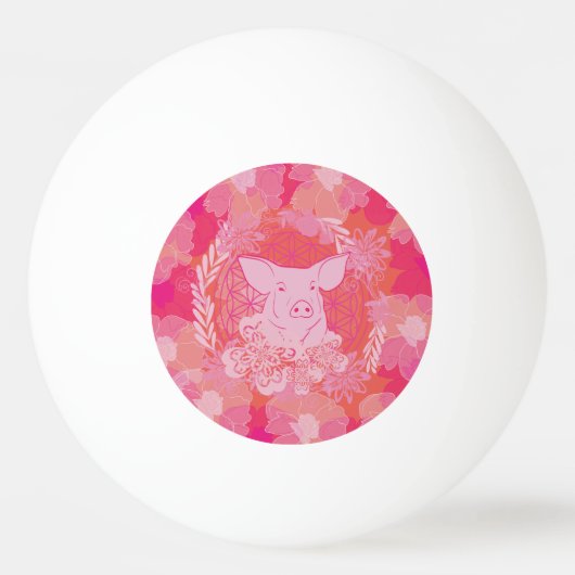 豚，花，生命，青，曼荼羅，禅，チャクラ，パット 卓球ボール (正面)