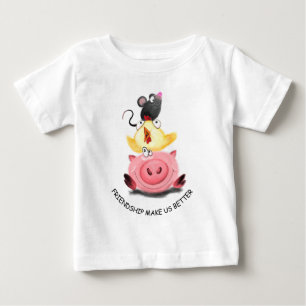 豚、鶏肉、マウスベビーTシャツ(文字付) ベビーTシャツ