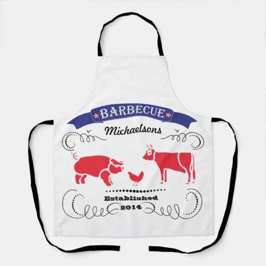 豚、鶏、牛のヴィンテージファミリーバーベキューエプロン エプロン (正面)